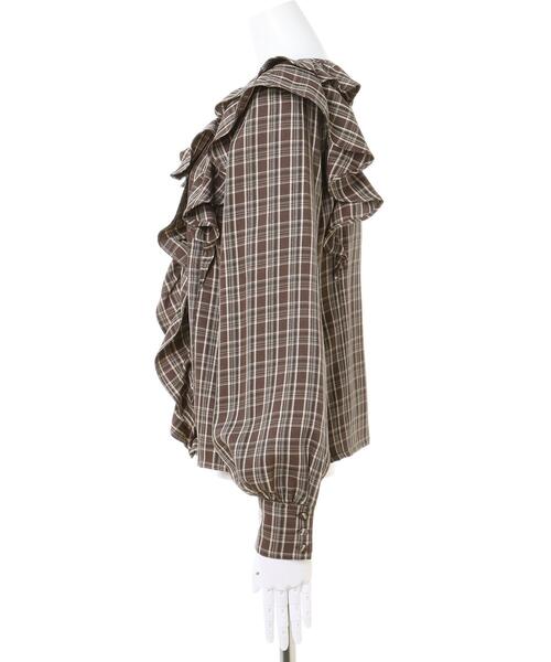 Allamanda（アラマンダ）の「フリル長袖ブラウス（シャツ/ブラウス・レディース・ブラック/オフホワイト/ブラック系/ブラウン系その他2・M）」の6枚目の写真