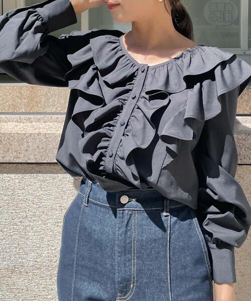 Allamanda（アラマンダ）の「フリル長袖ブラウス（シャツ/ブラウス・レディース・ブラック/オフホワイト/ブラック系/ブラウン系その他2・M）」の10枚目の写真