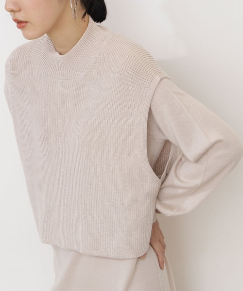 NATURAL BEAUTY BASIC(ナチュラルビューティーベーシック)の「ベストレイヤードニットワンピース(ワンピース・レディース・グレー/オフホワイト/ピンク・MEDIUM)」の13枚目の写真