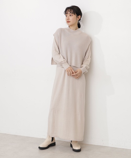 NATURAL BEAUTY BASIC(ナチュラルビューティーベーシック)の「ベストレイヤードニットワンピース(ワンピース・レディース・グレー/オフホワイト/ピンク・MEDIUM)」の17枚目の写真