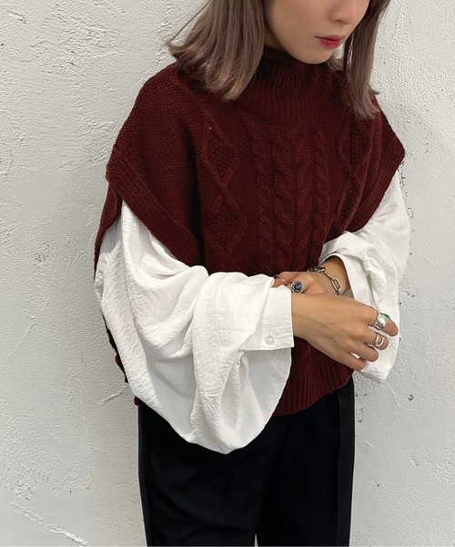 apres jour mignon（アプレジュールミニョン）の「ロールハイネックケーブルベスト【ZOZOTOWN限定アイテム】（ベスト・レディース・ボルドー/アイボリー/ブラック・X-LARGE/フリー）」の7枚目の写真