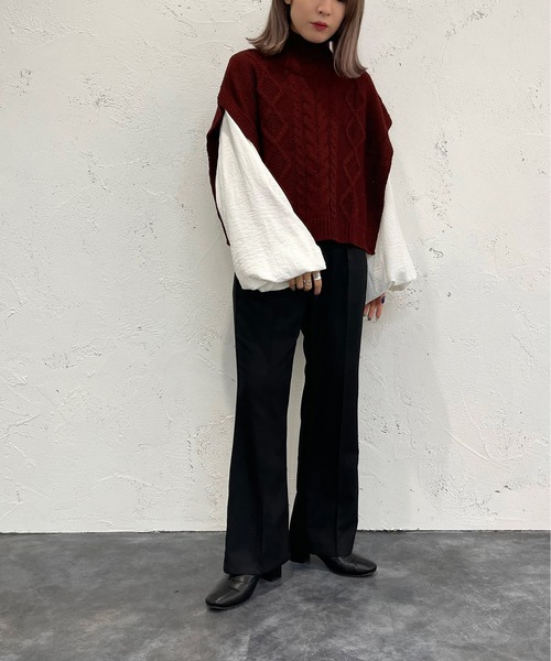 apres jour mignon（アプレジュールミニョン）の「ロールハイネックケーブルベスト【ZOZOTOWN限定アイテム】（ベスト・レディース・ボルドー/アイボリー/ブラック・X-LARGE/フリー）」の21枚目の写真