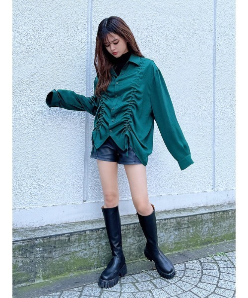 ENVYM（アンビー）の「ギャザールーズＳＨ（シャツ/ブラウス・レディース・ホワイト/ブラック/グリーン・FREE）」の3枚目の写真