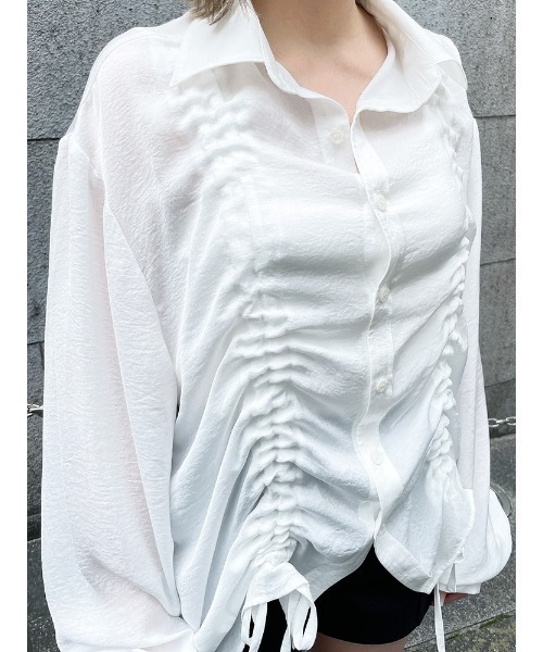 ENVYM（アンビー）の「ギャザールーズＳＨ（シャツ/ブラウス・レディース・ホワイト/ブラック/グリーン・FREE）」の5枚目の写真