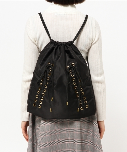 WEGO（ウィゴー）の「WEGO/レースアップナップサック（バックパック/リュック・レディース・ブラック/カーキ・FREE）」の4枚目の写真