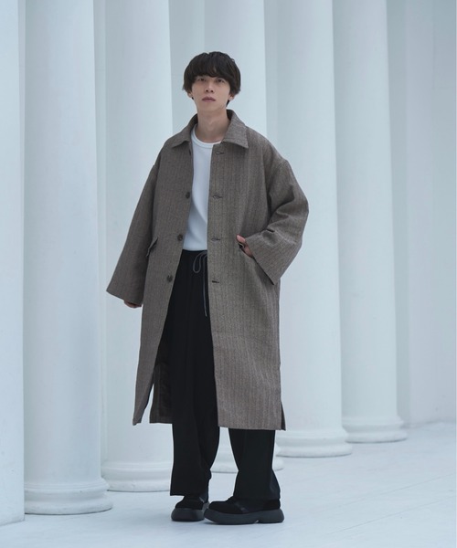 neez.(ニーズ)の「drop shoulder bal collar coat-ドロップショルダーバルカラーコート(ステンカラーコート・メンズ・ベージュ/グレー・SMALL/MEDIUM/LARGE)」の7枚目の写真
