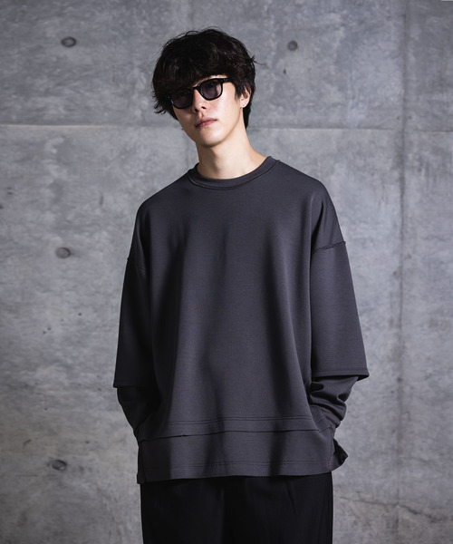 NIDO（ニド）の「フェイクレイヤードロンT（Tシャツ/カットソー・メンズ・グリーン/グレイッシュベージュ/チャコール・M/L）」の2枚目の写真