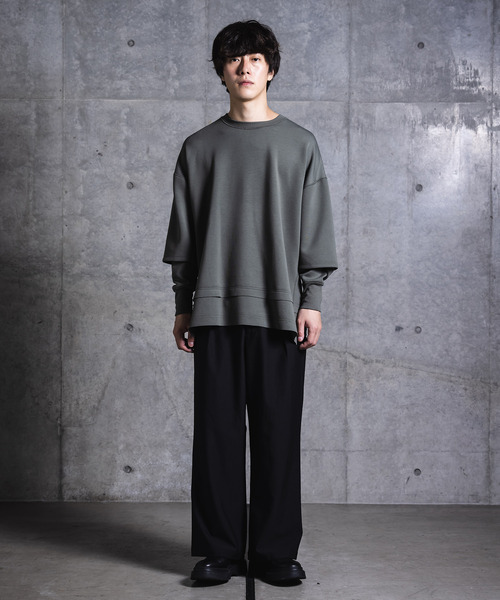 NIDO（ニド）の「フェイクレイヤードロンT（Tシャツ/カットソー・メンズ・グリーン/グレイッシュベージュ/チャコール・M/L）」の8枚目の写真