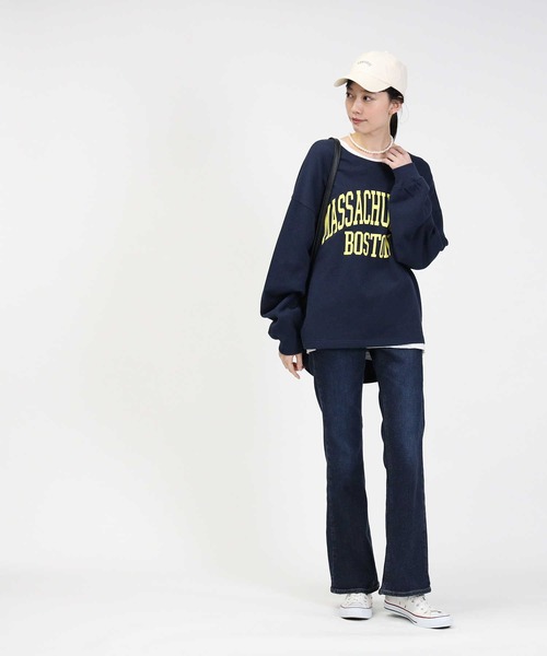 SOMETHING（サムシング）の「【SOMETHING】「LISA」デニムフレアパンツ (フレアシルエット/テンセルストレッチ/脚長効果/カジュアル/きれいめ)（デニムパンツ・レディース・ダークインディゴブルー・29inch/30inch/25inch/26inch/27inch/28inch/31inch）」の3枚目の写真