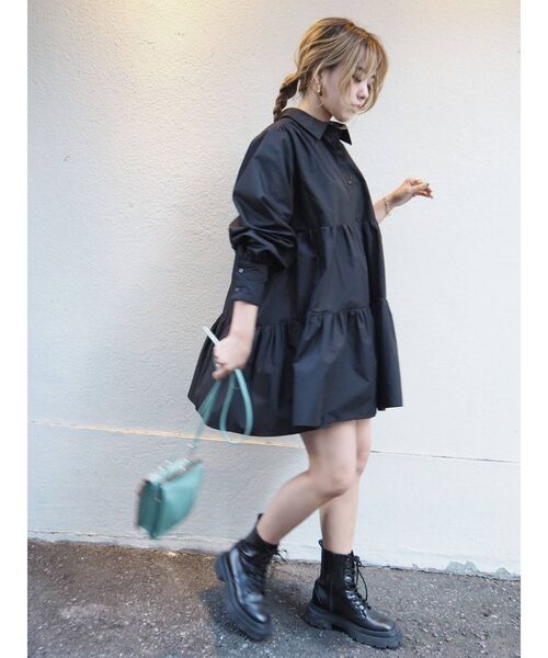 EVRIS(エヴリス)の「ティアードミニシャツワンピース(シャツワンピース・レディース・グリーン/ホワイト/ブラック/オレンジ・FREE)」の8枚目の写真