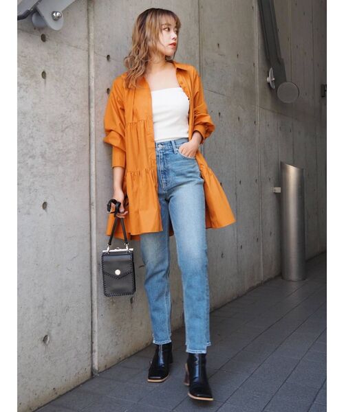 EVRIS(エヴリス)の「ティアードミニシャツワンピース(シャツワンピース・レディース・グリーン/ホワイト/ブラック/オレンジ・FREE)」の19枚目の写真