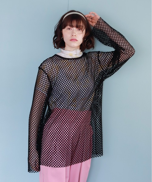 Birthday room（バースデイルーム）の「メッシュパイピングルーズプルオーバー（Tシャツ/カットソー・レディース・ブラック/ピンク/ナチュラル・FREE）」の7枚目の写真