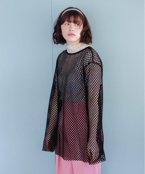 Birthday room（バースデイルーム）の「メッシュパイピングルーズプルオーバー（Tシャツ/カットソー・レディース・ブラック/ピンク/ナチュラル・FREE）」の9枚目の写真