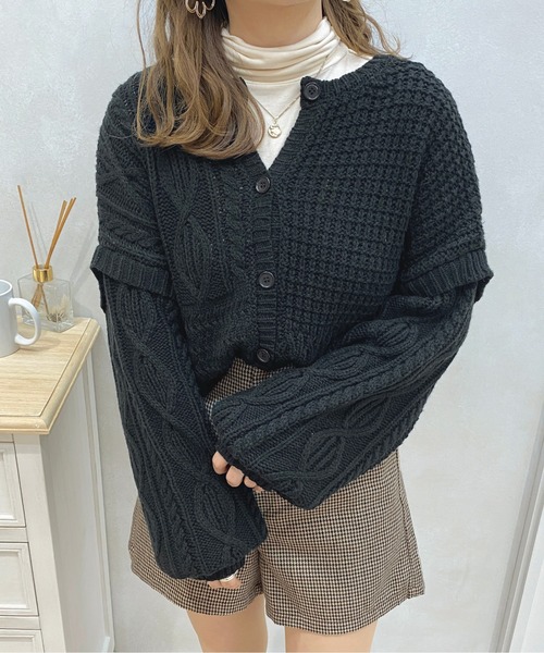 apres jour(アプレジュール)の「マルチwayパッチワークケーブルニット【ZOZOTOWN限定アイテム】(ニット/セーター・レディース・ブラック/グリーン/アイボリー/マスタード/ダークブルー・X-LARGE/フリー)」の6枚目の写真
