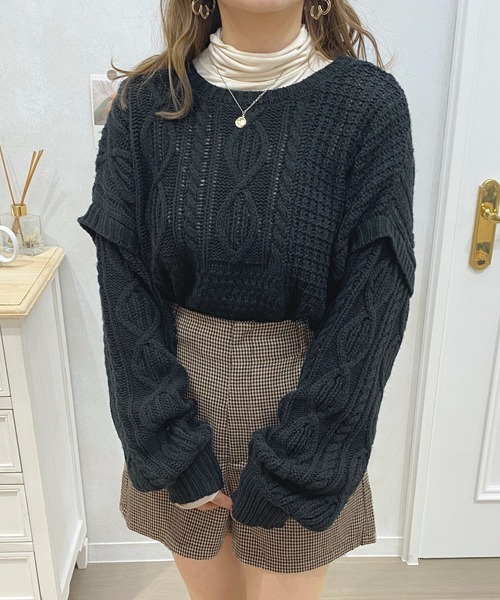 apres jour(アプレジュール)の「マルチwayパッチワークケーブルニット【ZOZOTOWN限定アイテム】(ニット/セーター・レディース・ブラック/グリーン/アイボリー/マスタード/ダークブルー・X-LARGE/フリー)」の13枚目の写真