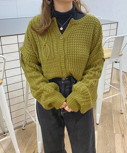 apres jour(アプレジュール)の「マルチwayパッチワークケーブルニット【ZOZOTOWN限定アイテム】(ニット/セーター・レディース・ブラック/グリーン/アイボリー/マスタード/ダークブルー・X-LARGE/フリー)」の21枚目の写真