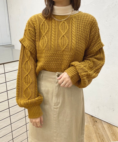 apres jour(アプレジュール)の「マルチwayパッチワークケーブルニット【ZOZOTOWN限定アイテム】(ニット/セーター・レディース・ブラック/グリーン/アイボリー/マスタード/ダークブルー・X-LARGE/フリー)」の16枚目の写真