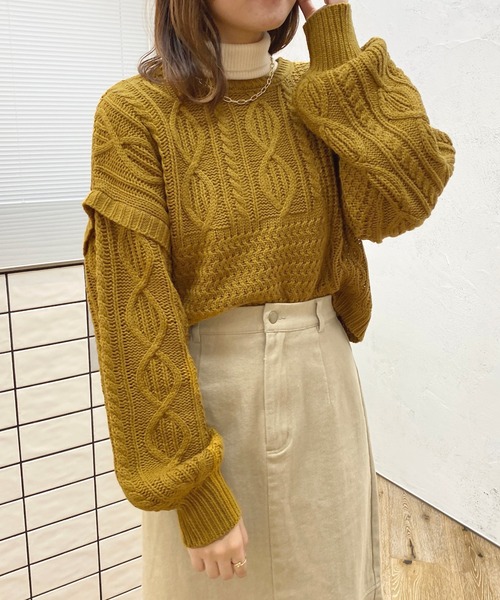 apres jour(アプレジュール)の「マルチwayパッチワークケーブルニット【ZOZOTOWN限定アイテム】(ニット/セーター・レディース・ブラック/グリーン/アイボリー/マスタード/ダークブルー・X-LARGE/フリー)」の8枚目の写真