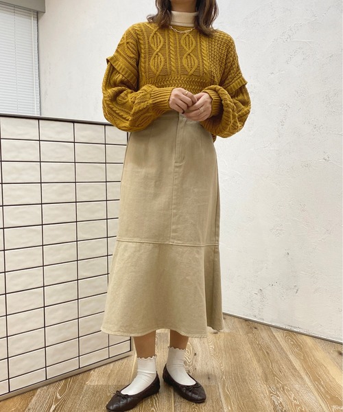 apres jour(アプレジュール)の「マルチwayパッチワークケーブルニット【ZOZOTOWN限定アイテム】(ニット/セーター・レディース・ブラック/グリーン/アイボリー/マスタード/ダークブルー・X-LARGE/フリー)」の18枚目の写真