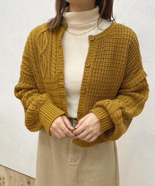apres jour(アプレジュール)の「マルチwayパッチワークケーブルニット【ZOZOTOWN限定アイテム】(ニット/セーター・レディース・ブラック/グリーン/アイボリー/マスタード/ダークブルー・X-LARGE/フリー)」の12枚目の写真