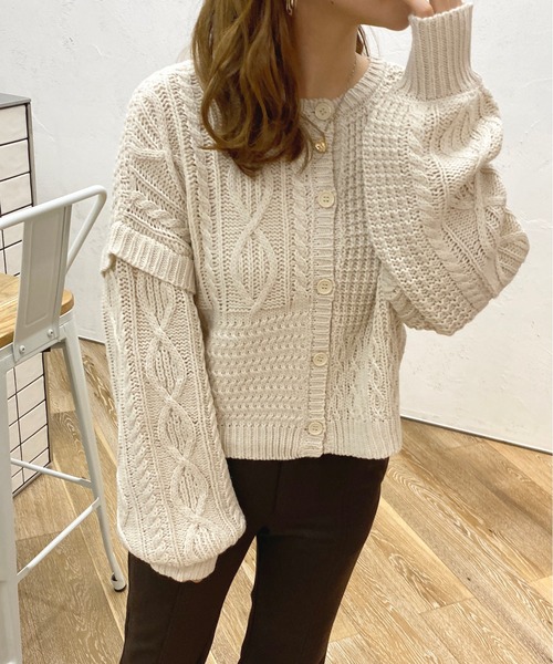 apres jour(アプレジュール)の「マルチwayパッチワークケーブルニット【ZOZOTOWN限定アイテム】(ニット/セーター・レディース・ブラック/グリーン/アイボリー/マスタード/ダークブルー・X-LARGE/フリー)」の19枚目の写真