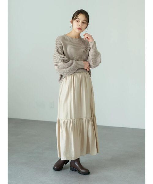 earth music&ecology(アースミュージックアンドエコロジー)の「パッチワークニットプルオーバー*(ニット/セーター・レディース・ブラック/アイボリー/モカ・FREE)」の6枚目の写真