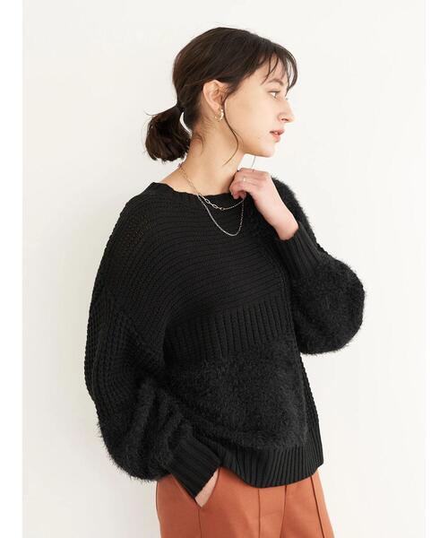 earth music&ecology(アースミュージックアンドエコロジー)の「パッチワークニットプルオーバー*(ニット/セーター・レディース・ブラック/アイボリー/モカ・FREE)」の8枚目の写真