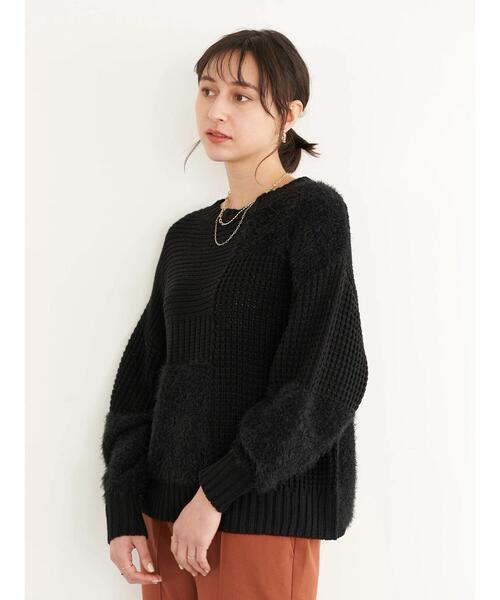 earth music&ecology(アースミュージックアンドエコロジー)の「パッチワークニットプルオーバー*(ニット/セーター・レディース・ブラック/アイボリー/モカ・FREE)」の9枚目の写真