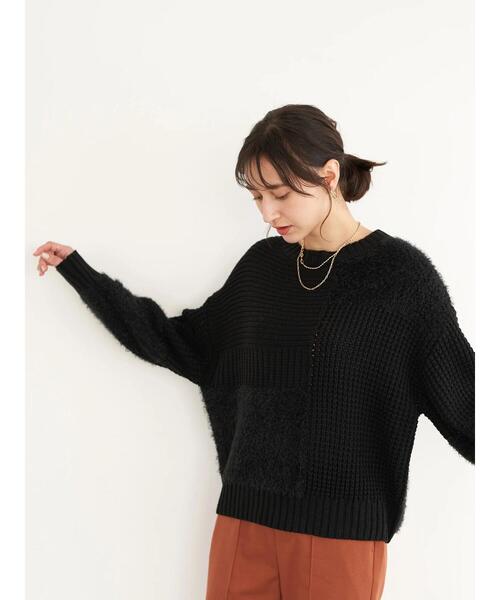 earth music&ecology(アースミュージックアンドエコロジー)の「パッチワークニットプルオーバー*(ニット/セーター・レディース・ブラック/アイボリー/モカ・FREE)」の10枚目の写真