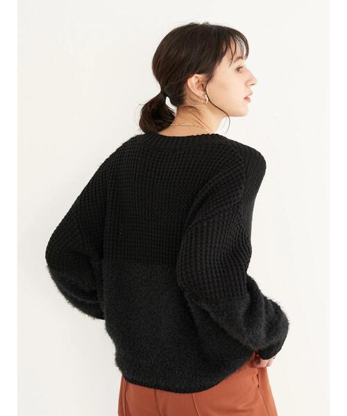 earth music&ecology(アースミュージックアンドエコロジー)の「パッチワークニットプルオーバー*(ニット/セーター・レディース・ブラック/アイボリー/モカ・FREE)」の12枚目の写真