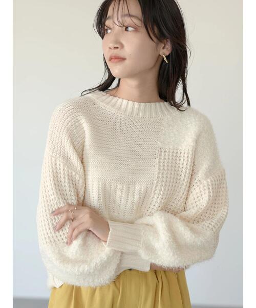 earth music&ecology(アースミュージックアンドエコロジー)の「パッチワークニットプルオーバー*(ニット/セーター・レディース・ブラック/アイボリー/モカ・FREE)」の16枚目の写真