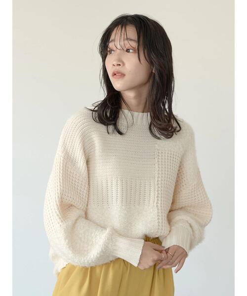 earth music&ecology(アースミュージックアンドエコロジー)の「パッチワークニットプルオーバー*(ニット/セーター・レディース・ブラック/アイボリー/モカ・FREE)」の18枚目の写真