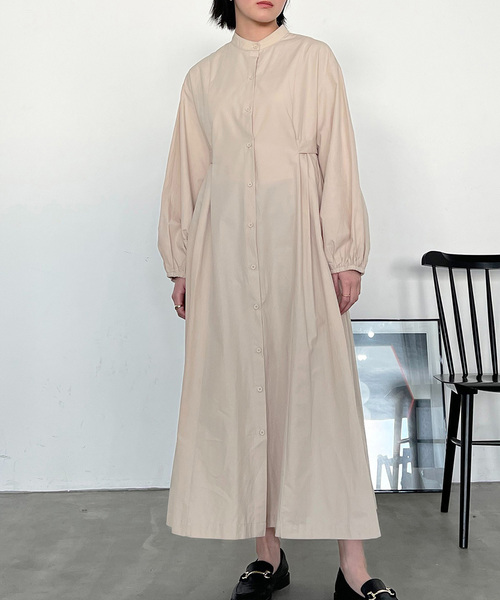 a piece of Library タック ロングワンピース シャツワンピース RUIRUE BOUTIQUE シャツワンピース 洗える ｜ タック ＆ フレア