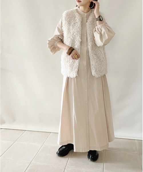 ECRIRE（エクリール）の「【陽コラボ】ボックスタックロングシャツワンピース（シャツワンピース・レディース・ブラック/ベージュ/オフホワイト/ブルー・M/L）」の3枚目の写真