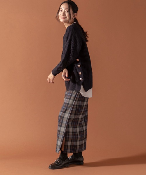 EUCLAID（エウクレイド）の「ケーブル編マリンニット（無地）（ニット/セーター・レディース・ネイビー/オフホワイト・FREE）」の12枚目の写真