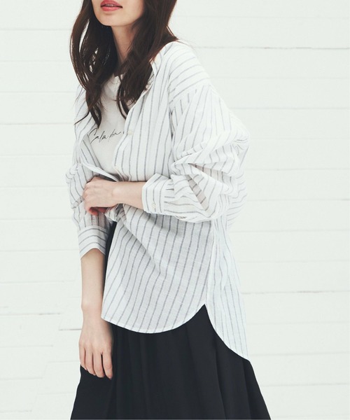 ikka(イッカ)の「【Sサイズ WEB限定】綿ラミーシアーバンドカラーシャツ(シャツ/ブラウス・レディース・オフホワイト/チャコールグレー/オレンジ/グリーン/ブルー/その他1・S/M/L)」の6枚目の写真