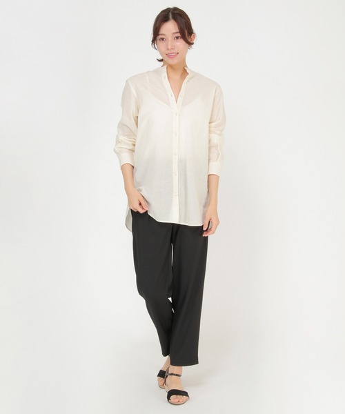 ikka(イッカ)の「【Sサイズ WEB限定】綿ラミーシアーバンドカラーシャツ(シャツ/ブラウス・レディース・オフホワイト/チャコールグレー/オレンジ/グリーン/ブルー/その他1・S/M/L)」の7枚目の写真