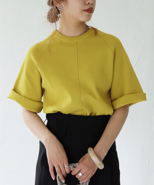 HER CLOSET（ハークローゼット）の「【shemoshelly】スウェットライクダンボールニットアウトリンキングプルオーバー（ニット/セーター・レディース・ネイビー/オフホワイト/オレンジ/マスタード・M）」の10枚目の写真