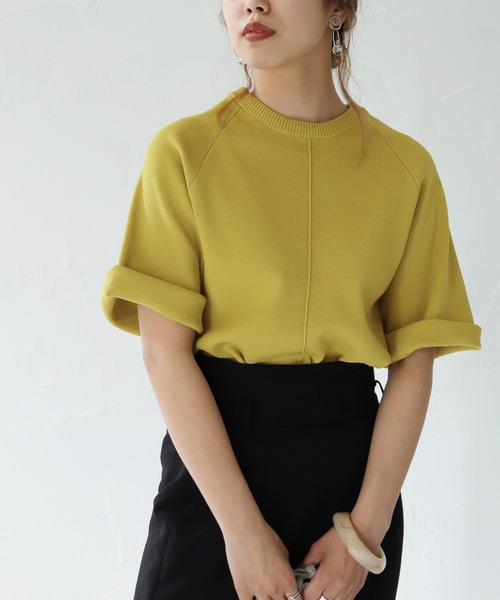 HER CLOSET（ハークローゼット）の「【shemoshelly】スウェットライクダンボールニットアウトリンキングプルオーバー（ニット/セーター・レディース・ネイビー/オフホワイト/オレンジ/マスタード・M）」の11枚目の写真