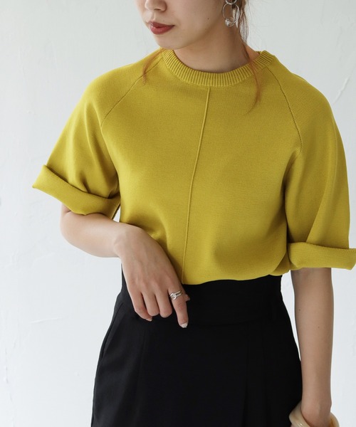 HER CLOSET（ハークローゼット）の「【shemoshelly】スウェットライクダンボールニットアウトリンキングプルオーバー（ニット/セーター・レディース・ネイビー/オフホワイト/オレンジ/マスタード・M）」の12枚目の写真