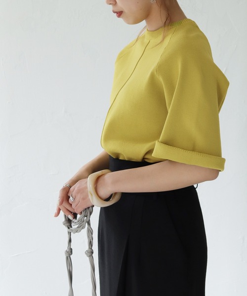 HER CLOSET（ハークローゼット）の「【shemoshelly】スウェットライクダンボールニットアウトリンキングプルオーバー（ニット/セーター・レディース・ネイビー/オフホワイト/オレンジ/マスタード・M）」の13枚目の写真