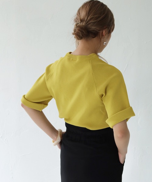 HER CLOSET（ハークローゼット）の「【shemoshelly】スウェットライクダンボールニットアウトリンキングプルオーバー（ニット/セーター・レディース・ネイビー/オフホワイト/オレンジ/マスタード・M）」の14枚目の写真