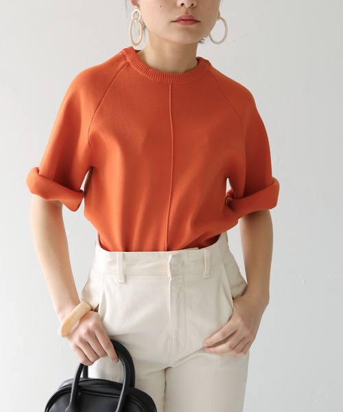 HER CLOSET（ハークローゼット）の「【shemoshelly】スウェットライクダンボールニットアウトリンキングプルオーバー（ニット/セーター・レディース・ネイビー/オフホワイト/オレンジ/マスタード・M）」の19枚目の写真