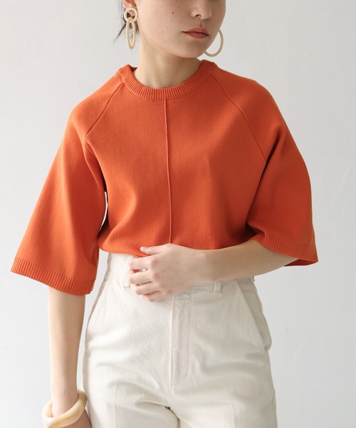 HER CLOSET（ハークローゼット）の「【shemoshelly】スウェットライクダンボールニットアウトリンキングプルオーバー（ニット/セーター・レディース・ネイビー/オフホワイト/オレンジ/マスタード・M）」の21枚目の写真