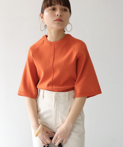 HER CLOSET（ハークローゼット）の「【shemoshelly】スウェットライクダンボールニットアウトリンキングプルオーバー（ニット/セーター・レディース・ネイビー/オフホワイト/オレンジ/マスタード・M）」の22枚目の写真