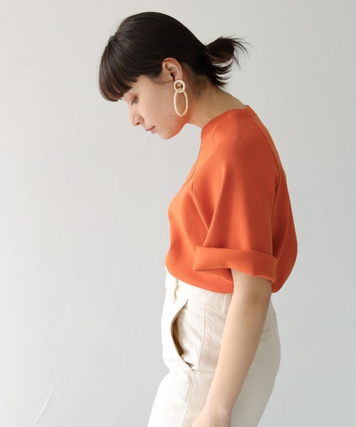 HER CLOSET（ハークローゼット）の「【shemoshelly】スウェットライクダンボールニットアウトリンキングプルオーバー（ニット/セーター・レディース・ネイビー/オフホワイト/オレンジ/マスタード・M）」の20枚目の写真