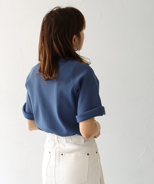 HER CLOSET（ハークローゼット）の「【shemoshelly】スウェットライクダンボールニットアウトリンキングプルオーバー（ニット/セーター・レディース・ネイビー/オフホワイト/オレンジ/マスタード・M）」の6枚目の写真