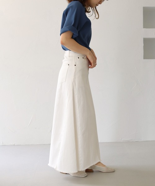 HER CLOSET（ハークローゼット）の「【shemoshelly】スウェットライクダンボールニットアウトリンキングプルオーバー（ニット/セーター・レディース・ネイビー/オフホワイト/オレンジ/マスタード・M）」の8枚目の写真