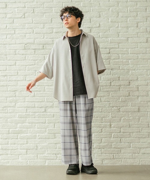 RAGEBLUE(レイジブルー)の「サマーTRストレッチ/チェック柄ワイドパンツ(スラックス・メンズ・グレー/ライトベージュ・MEDIUM/LARGE)」の12枚目の写真