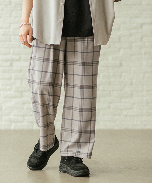 RAGEBLUE(レイジブルー)の「サマーTRストレッチ/チェック柄ワイドパンツ(スラックス・メンズ・グレー/ライトベージュ・MEDIUM/LARGE)」の3枚目の写真